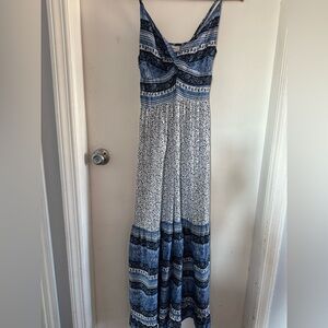 Floral Blue Maxi Eyelet Cutout Dress